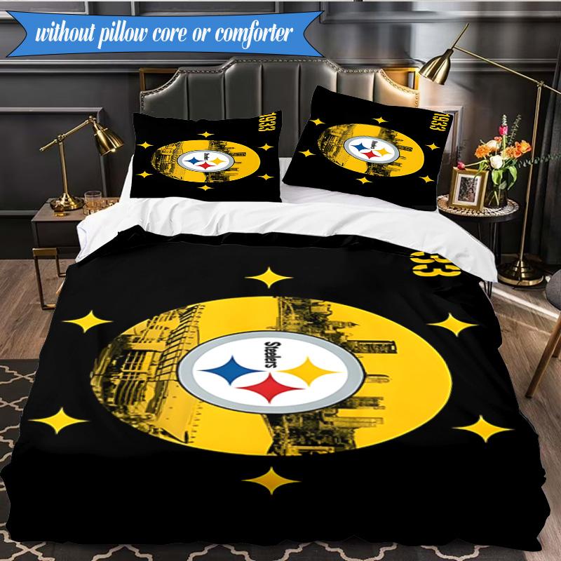 Pittsburgh Steelers Logo Art 3pcs Bedding,Including 1pc Duvet Cover And 2pcs Pillowcases Perfect for Christmas,Ideal for Bedroom, Dormitory