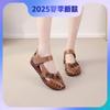 Sandals women's genuine leather beef tendon sole spring and summer fish mouth flower hollow Velcro non-slip soft sole comfortable