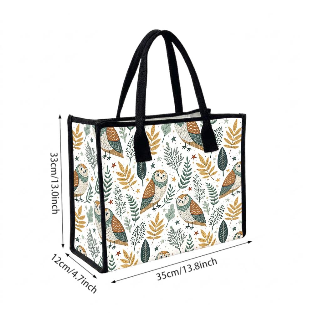 Cute Owl Pattern Canvas Tote Bag for Daily Shopping Casual Portable Reusable Handbag