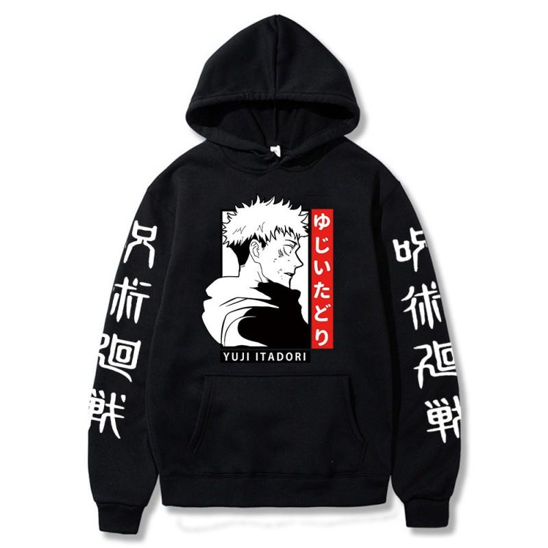 Anime Jujutsu Kaisen Hooded Sweatshirt Men Women Cotton-Lined Oversized Pullover With Printed Design