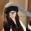 Autumn and Winter Knitted Hat for Women with Long Ears Rabbit Cute Striped Wool Hat Warm Ear Protection Niche Personality Cold Hat