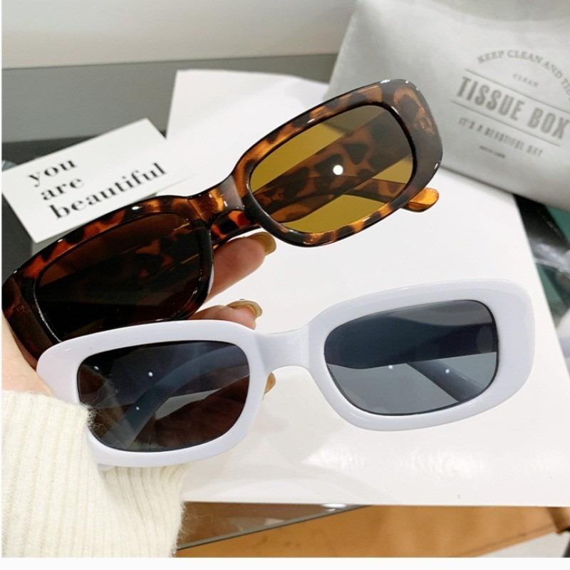 2pcs Unisex Gradient UV Blocking Rectangle Sunglasses Korean Ladies Rectangle Eyeglass Frame Frame Design Retro Sunglasses
