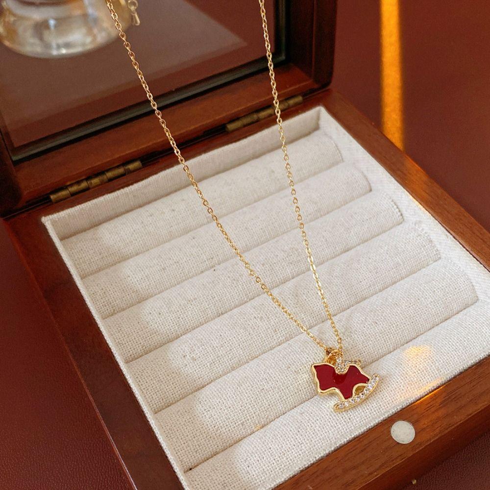 Collarbone Chain Zircon Horse Pendant Necklace Rhinestone Red Drop Earrings  Wedding