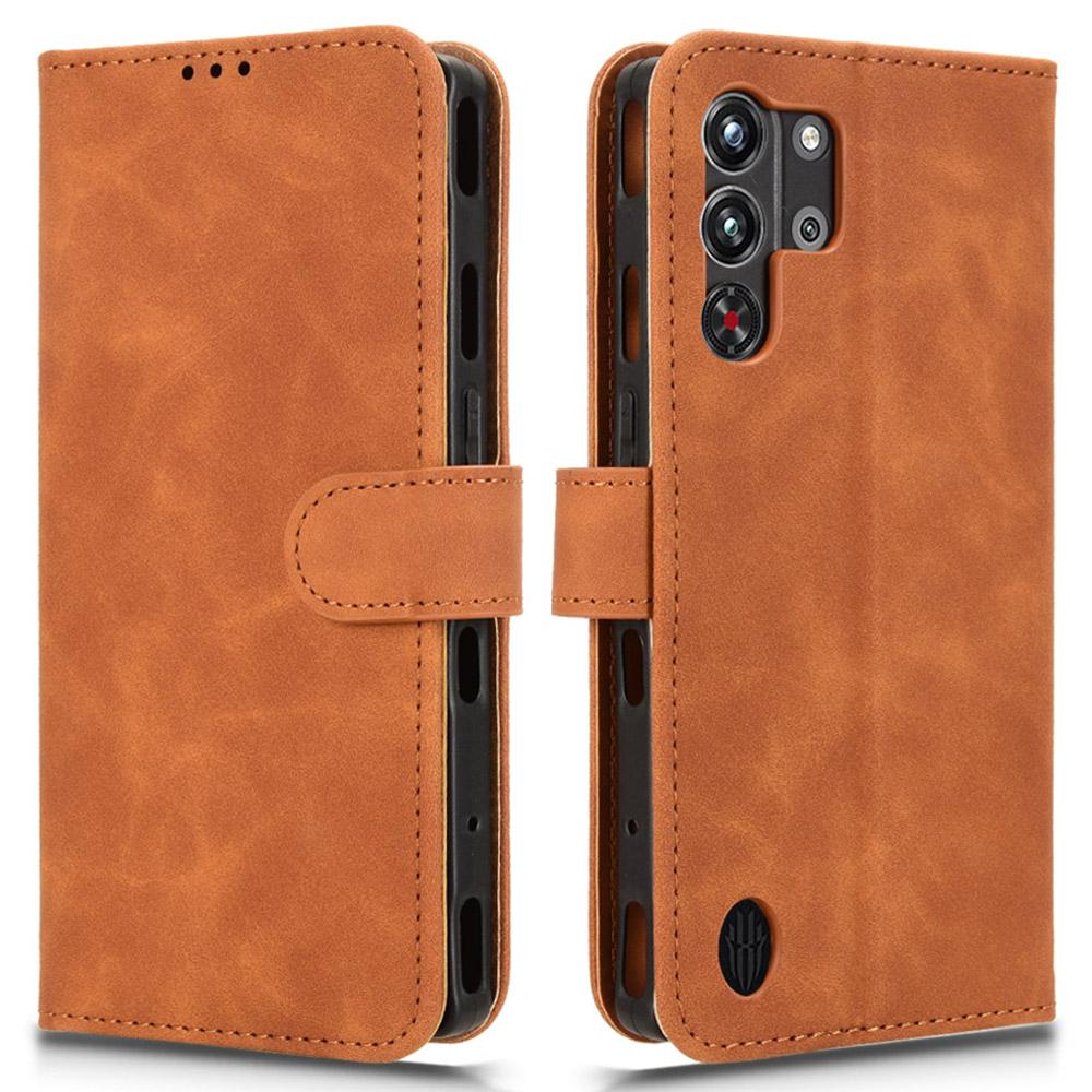 

For ZTE nubia Red Magic 10 Pro 5G Leather Case Skin-Feel Anti-Drop Wallet Flip Phone Cover Brown