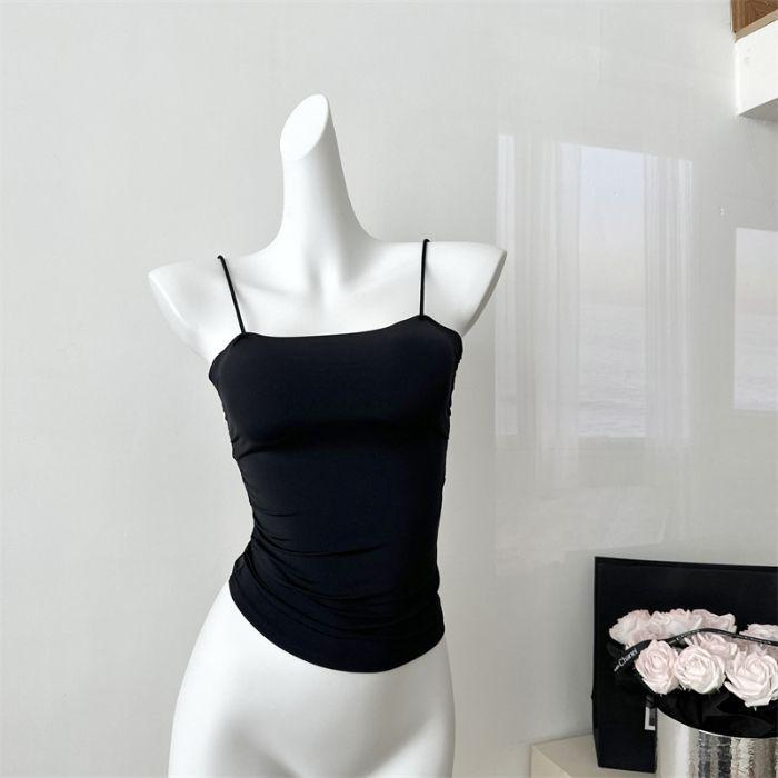 Sling Vest Women's Clothing with Beautiful Straps and Chest Pads with Pleated Design and Slim Top