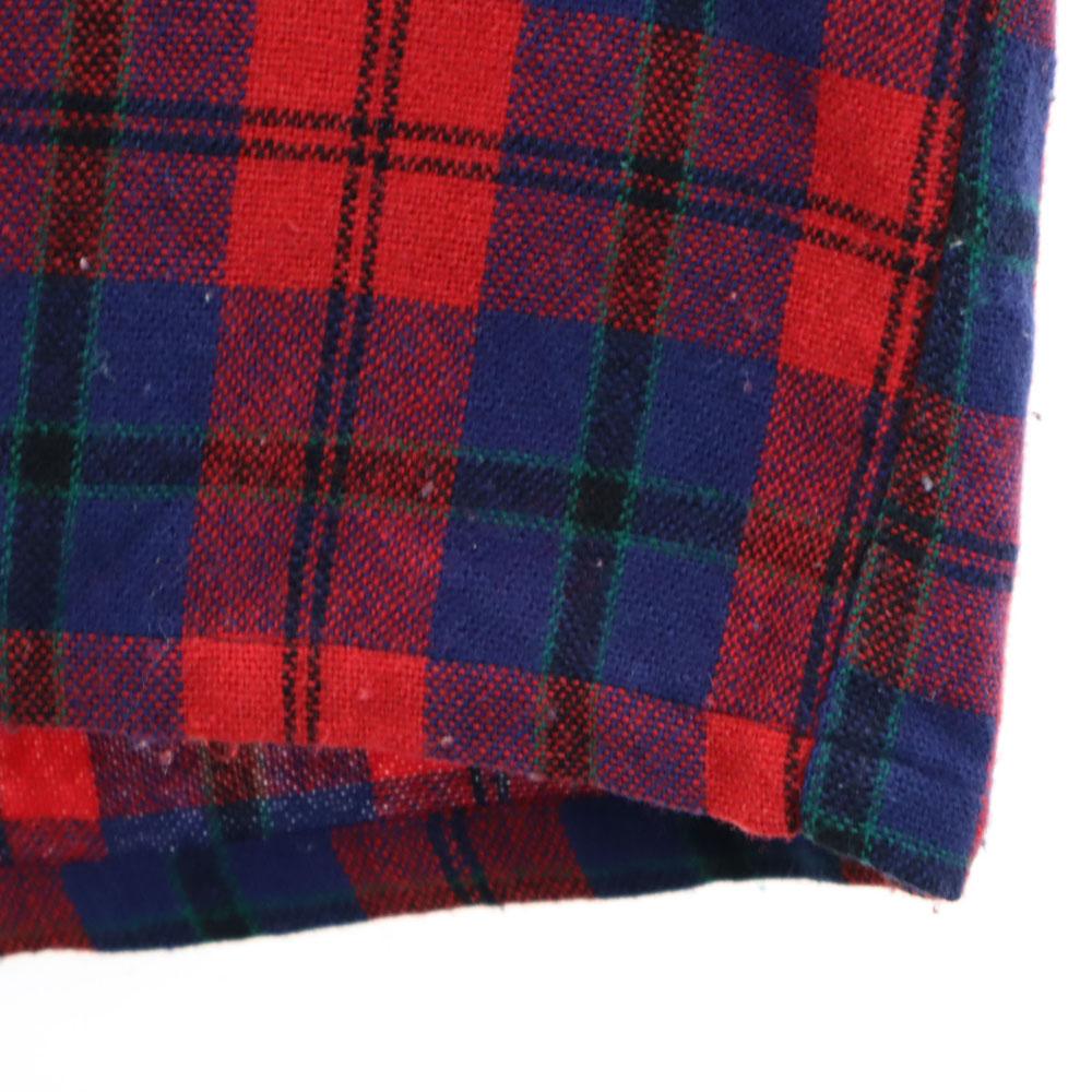 Country and Casual 60s Vintage Wool Blend Check Pattern Long Sleeve Open Collar Wool Shirt Men's Used