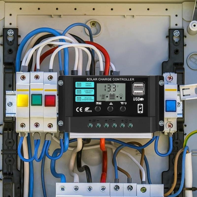 Solar Panel Regulator with LCD Display Double USB Port Solar Charging Controller for 12V 24V Systems Improved Control