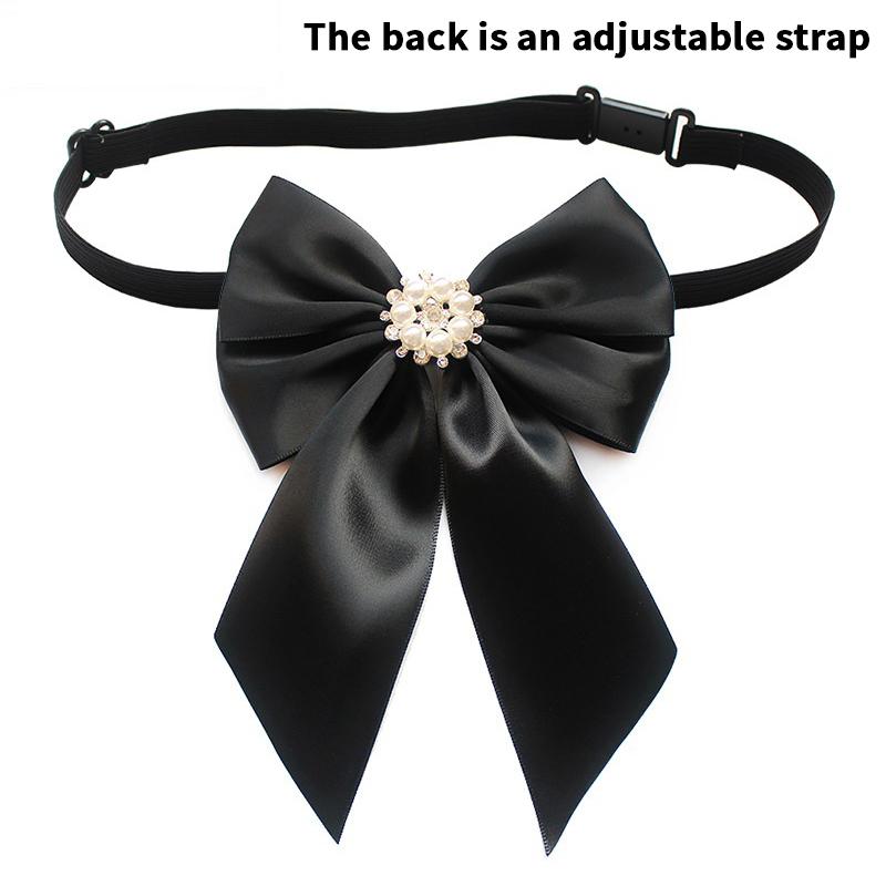 Korean Women'S Bow Tie Brooch Black Rhinestone Pearl Shirt Collar Pins Fashion Bowknot Bowtie Ribbon Wedding Party Necktie