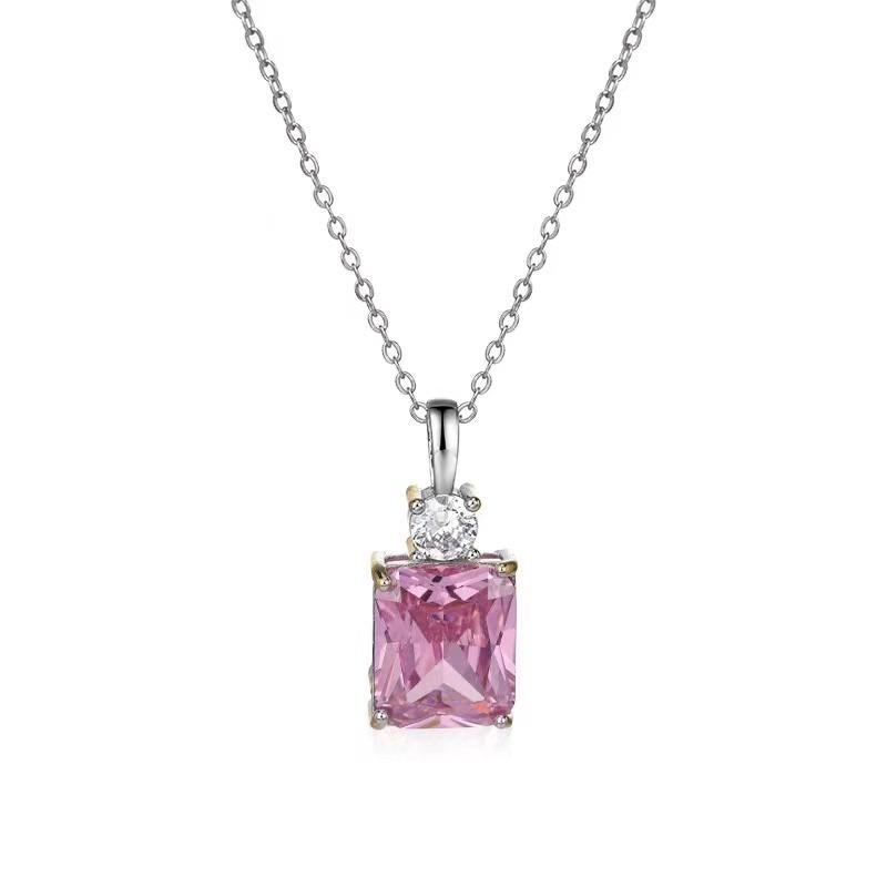 Heiß begehrte Halskette mit rosa-gelben Diamanten aus hochwertigem Kohlenstoff, quadratischer Anhänger in Form einer Eisblume in Form eines Parfümflakons – elegant und luxuriös.