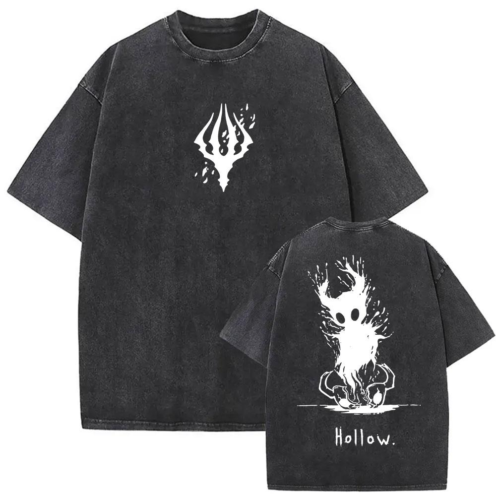 Vintage Washed Hollow Knight Print T-Shirts Men Women Fashion Gothic Short Sleeve T Shirt Summer Cotton Oversized T-shirt