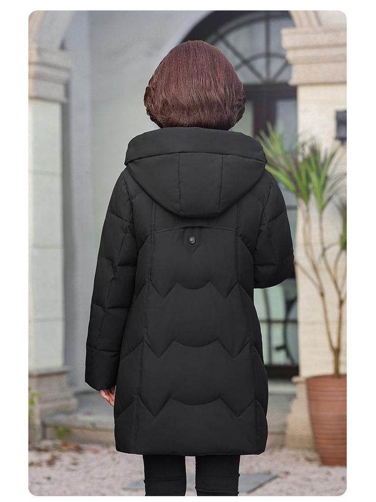 Jachetă de iarnă cu glugă, de lungime medie, cu puf de rață - Alb Călduț, Coată de iarnă pentru mame de vârstă mijlocie (2025)