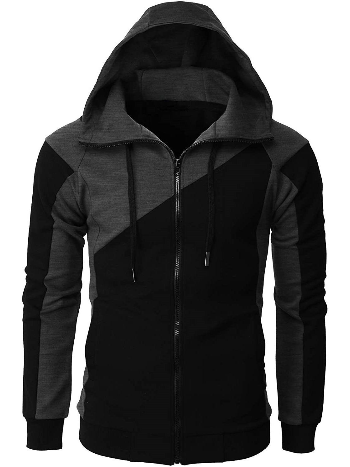 

Men s 2021 Slim Fit Hooded Color-block Jacket - Long Sleeve Casual Sweatshirt Medium чёрный/темно-серого