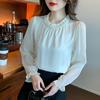 New 2025 Spring Blouses Shirts  Long Sleeve Beading O-Neck Chiffon Blouse Shirt Women Tops J772