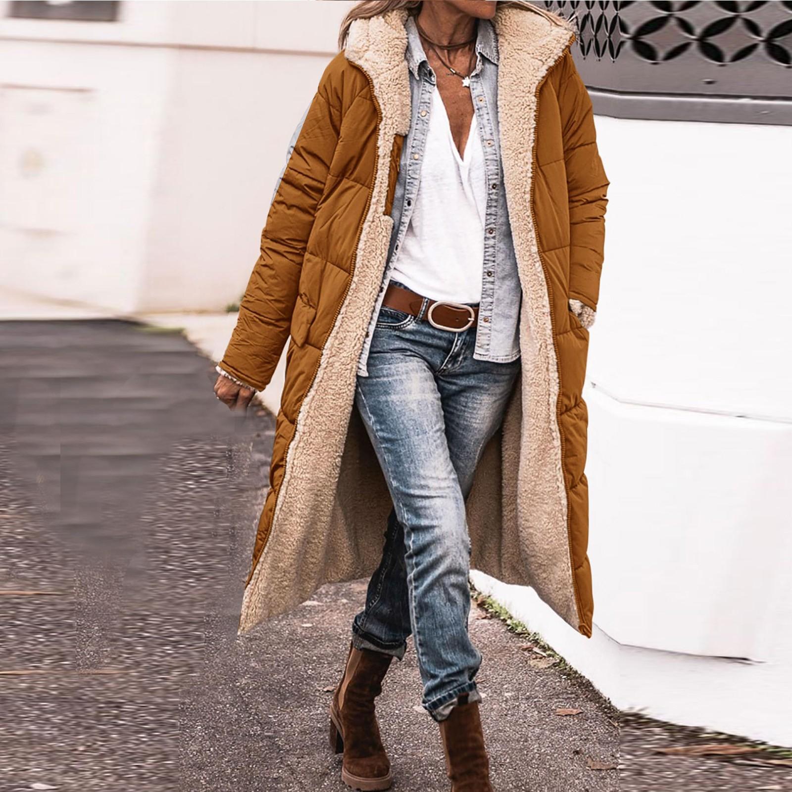 

Женская мода, сращивание двух сторон, женская длинная куртка с капюшоном и жилетом M коричневый