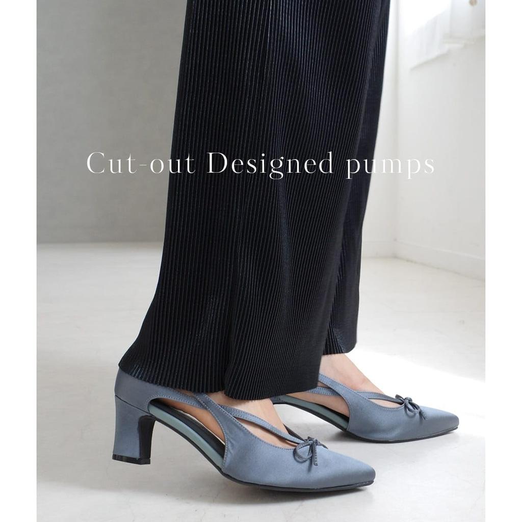 [AmiAmi] Ribbon Cutout Pointed Toe Pumps Women's Shoes Mules (Black, 24.0cm) SY039