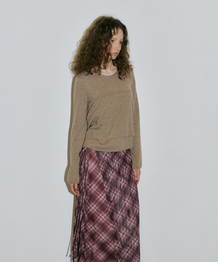 Assenti Check Wrap Long Skirt_Burgundy