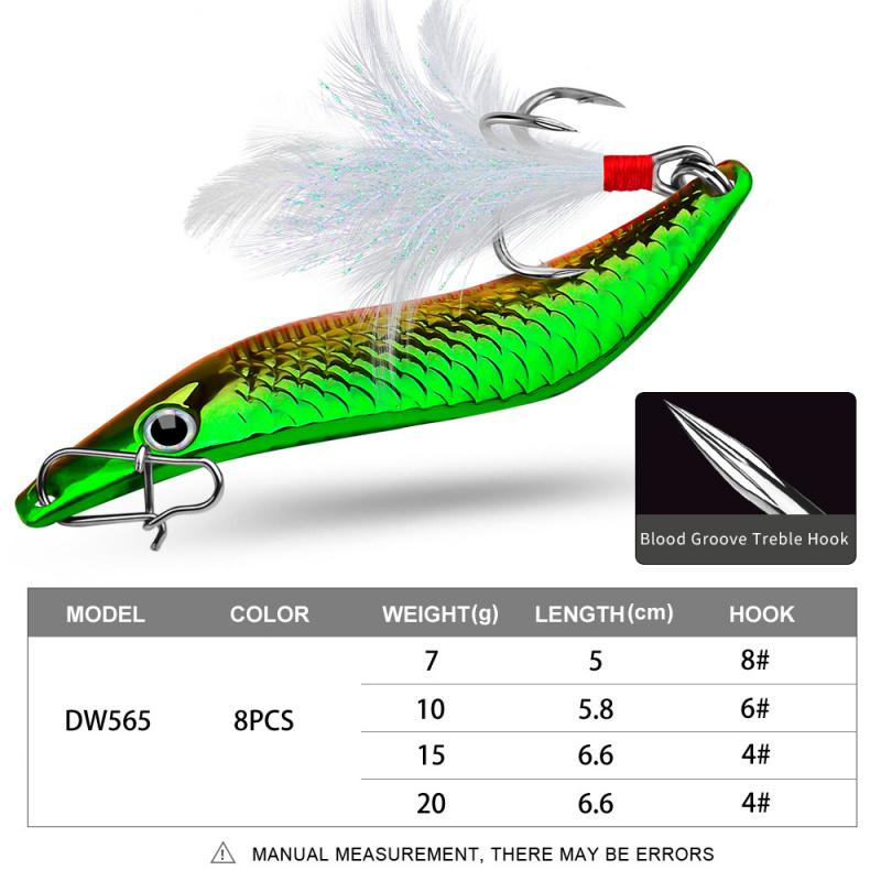 Lure Bait SetSShaped sequin iron plate7-20GFeather hook with blood groove for long-distance casting, bionic artificial lure, spe
