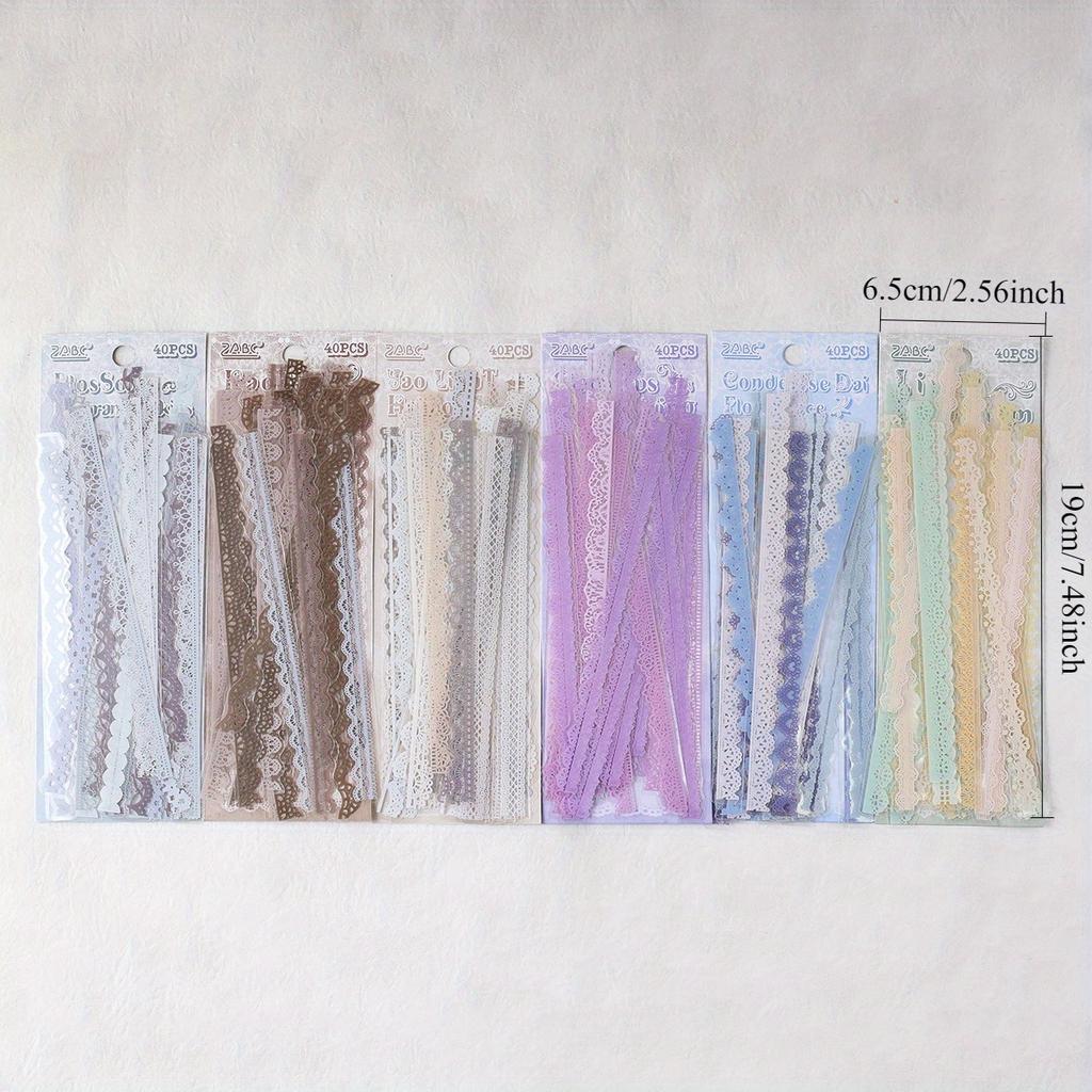 40pcs PET Lace Strip Stickers Hand Account Collage Stickers for Scrapbooking Supplies Card Making Junk Journal Album Decor