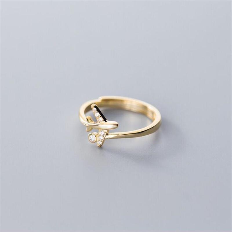 New Exquisite Zircon Airplane 925 Sterling Silver Temperament Personality Sweet Double Layer Crystal Opening Rings TYB014