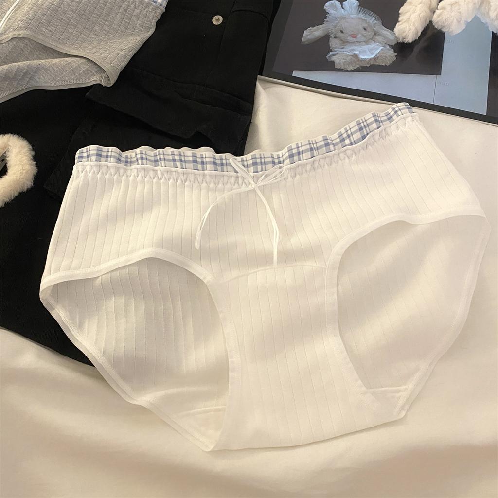 Ladies Spring and Autumn Sweet Contrast Color Check 10A Extension Cotton Crotch Triangle Briefs