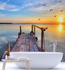 Wallpaper Sunset Footbridge Birds