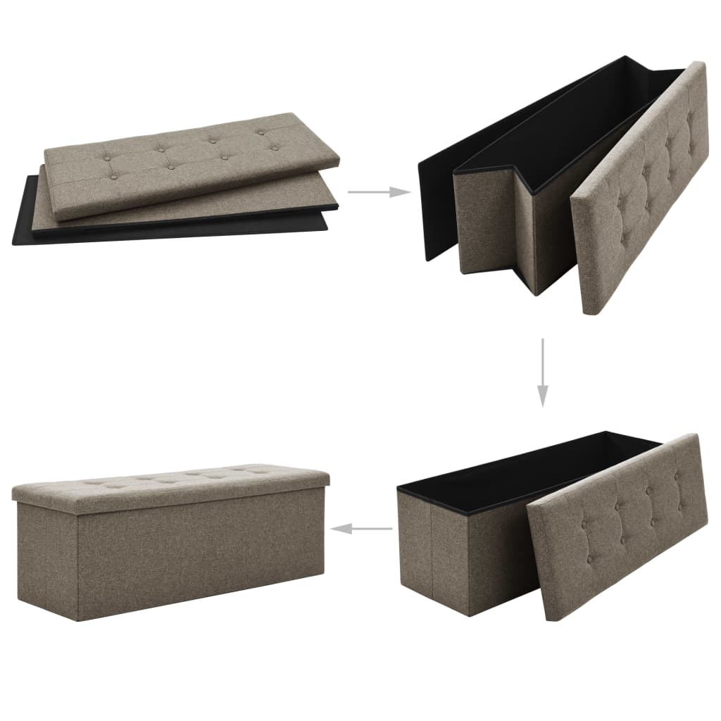 Foldable Storage Bench with Storage Space Taupe Linen Look