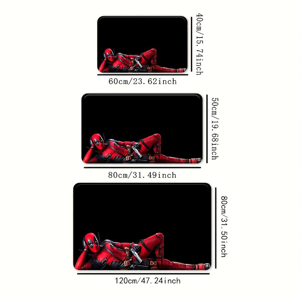 Authorized 1pc Cartoon Printed Rug, Deadpool Red And Black Battle Suit Holding Gun Casual Pose Design Easy to Clean, Suitable