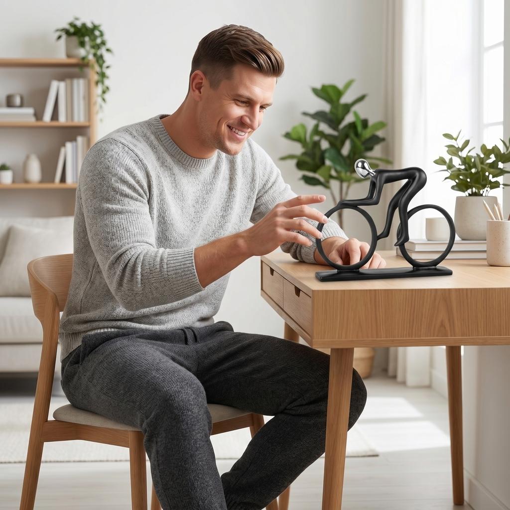 Modern Abstract Cyclist Sculpture Desktop Ornament Creative Sports Bicycle Figurine Home Office Decorative Accent Piece