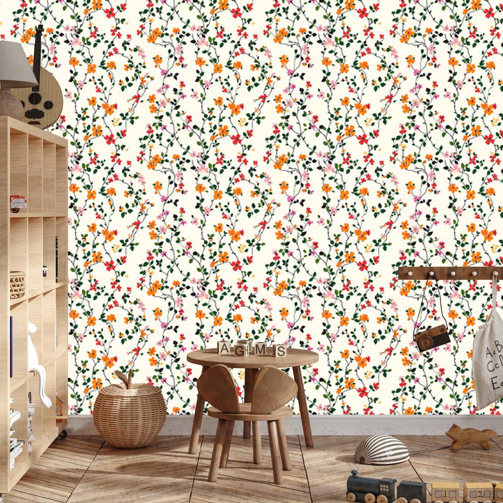 Wallpaper Small Flowers White, Light Gray and Cream 50x1000