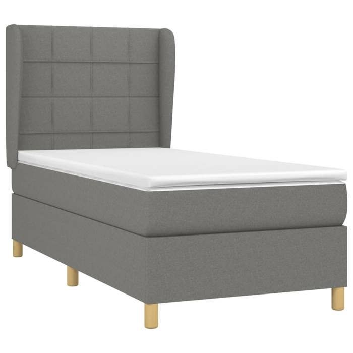Maison Exclusive - Sommier à lattes de lit et matelas Gris foncé 90x190 cm Tissu