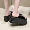 Fashion 8cm Microfiber Synthetic Leather Flats Summer Outside Peep Toe Women Sandal Slippers Woman Pumps High Platform Wedge Shoes
