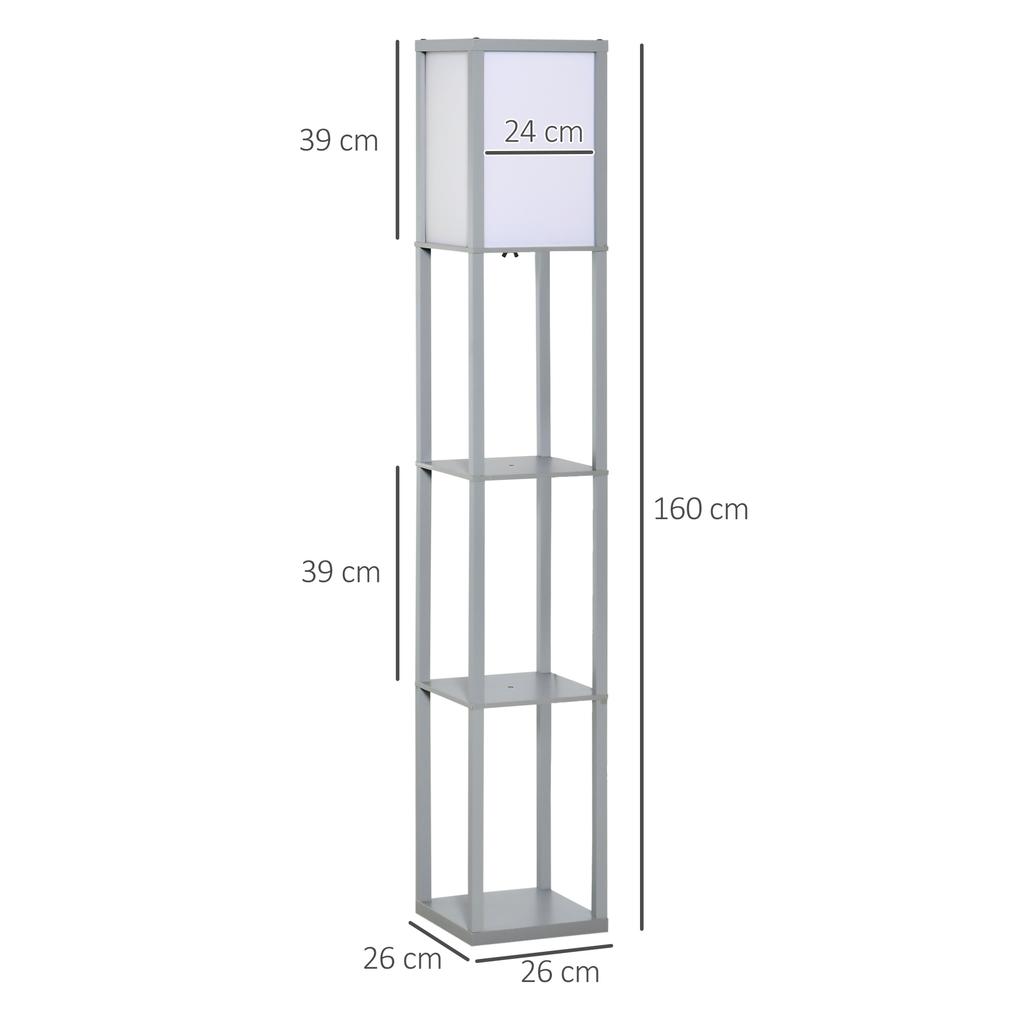 3-Tier Floor Lamp, Floor Light with Storage Shelf, Reading Standing Lamp with Acrylic Shade for Living Room, Bedroom, Kitchen, Dining Room, Office