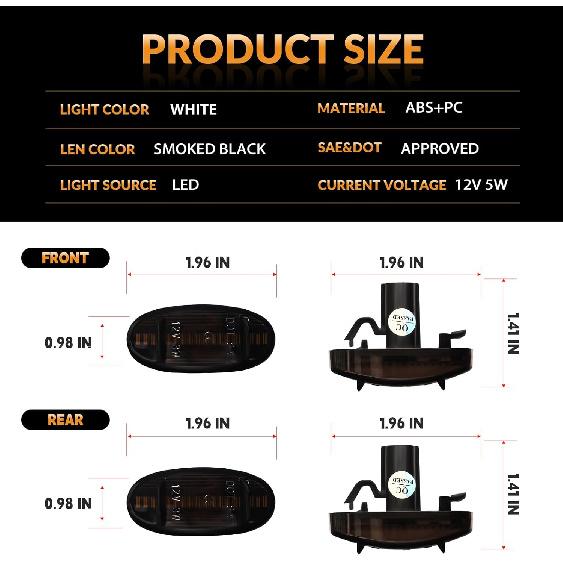 LED Dually Bed Fender Side Marker Lights For 2011- Ford F250 F350 F450 F550 Super Duty Trucks Smoked Len (White Led)