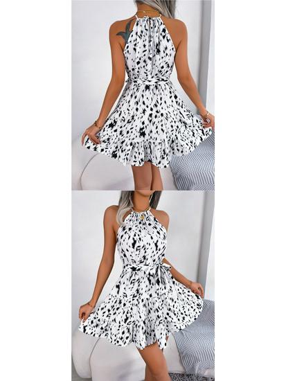 Leopard Print Ruffled Hem Halter Dress