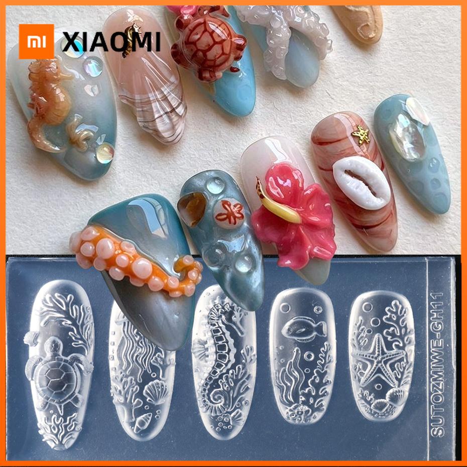 Xiaomi 3D Ocean Style Silicone Nail Art Mold Starfish, Jellyfish, Turtles, Coral, Seahorses Marine Life Patterns Nail Mold Nail Tools