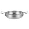 Dual Loop Handle Frying Pans 1350ML Thicken Stainless Steel Flat Bottom Skillet for Cooking Seafood Fried Rice Silver