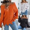 Autumn and Winter Solid-color Cut-out Long-sleeved Off-the-shoulder Pullover Sweater for Women
