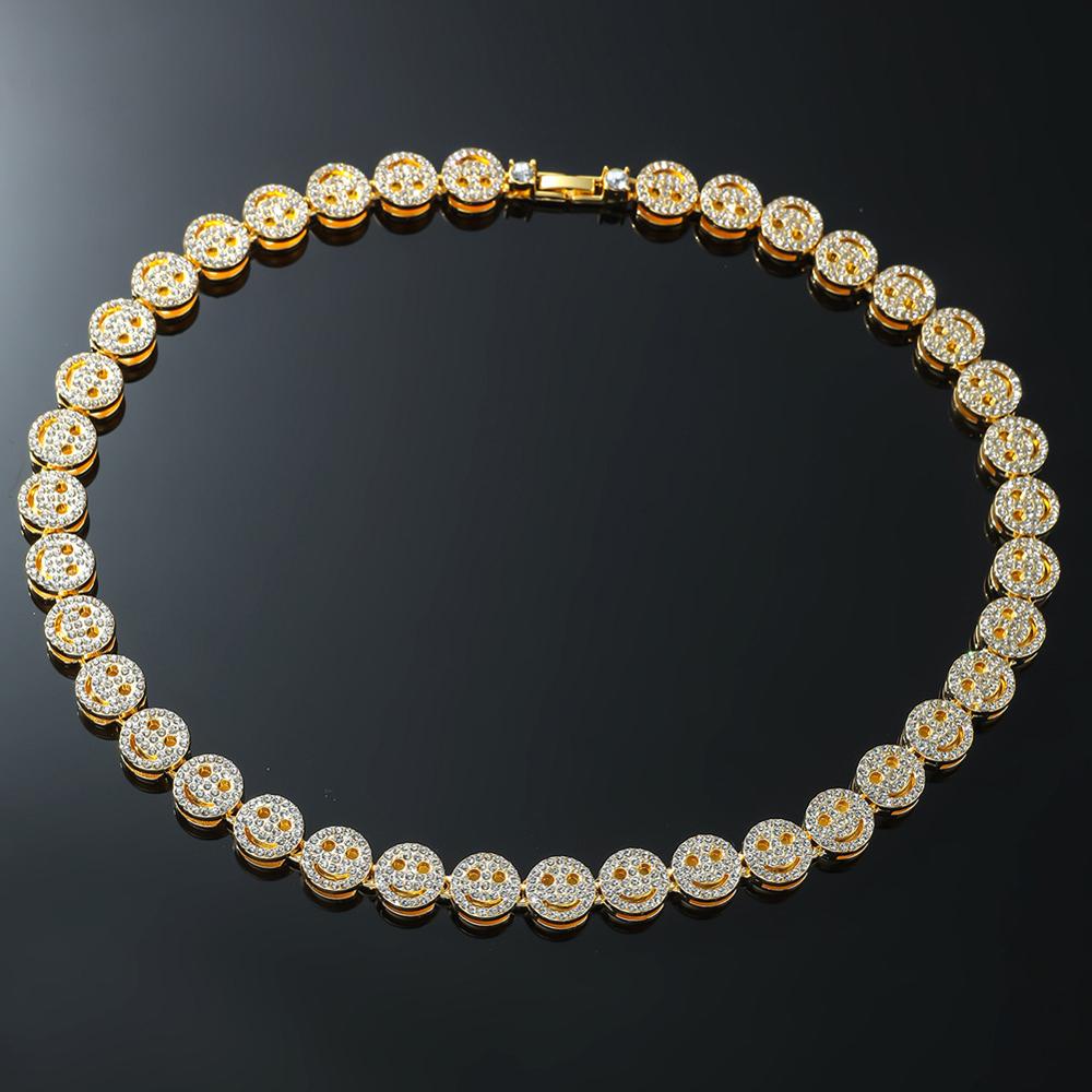 Men Hip Hop Round Smiley Tennis Chain Necklace HipHop Iced Out Bling 12mm Crystal Bracelet Necklaces Suit Fashion Charm Jewelry