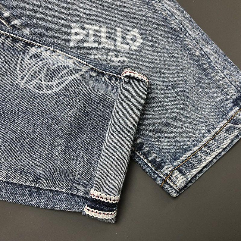 Blugi cu imprimeu la modă pentru bărbați Pantaloni din denim cu litere imprimați Pantaloni drepti subțiri