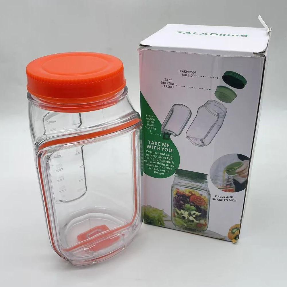 

Food Storage Cup Leakproof Plastic Salad Box With Side-opening Cover Portable Breakfast Fruit Storage Box for Picnic Home Office оранжевый