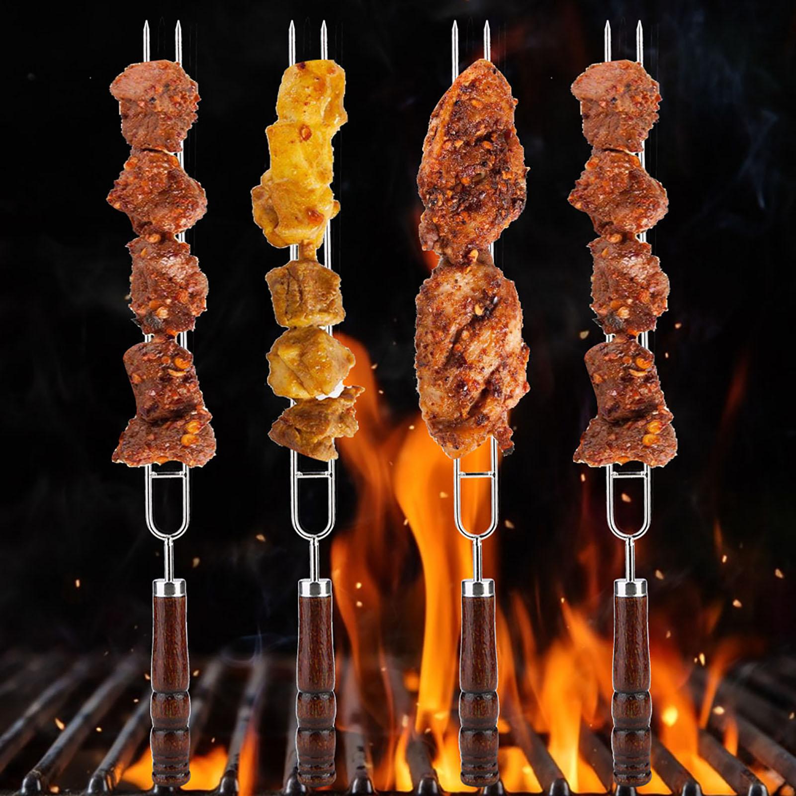 

6Pcs Stainless Steel U shaped Barbecue Fork Skewers with 2Pcs Silicone Baking Oil BBQ Brush