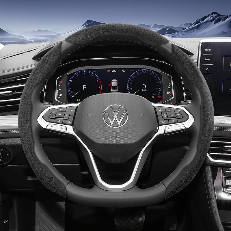 Suitable for Volkswagen Sports Suede Steering Wheel Cover with Split Snap-On Design for Tiguan Golf T-Roc Polo Passat Jetta Id.3 Id.4 