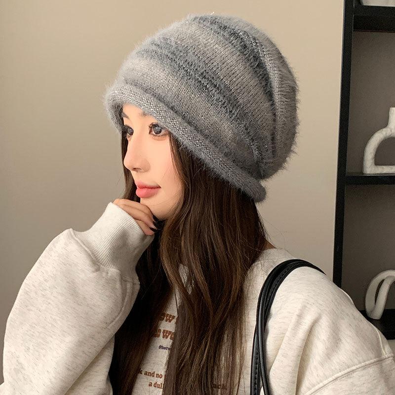 Knitted warm hat women's autumn and winter fashion gradual change color wool cover ear protection confinement hat cold