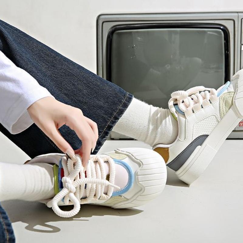 Fashion Ladies Footwear Spring Autumn Women's Sneakers Shoes Round Toe Lace Up High on Platform Korean Offers Light Cheap Casual Cotton