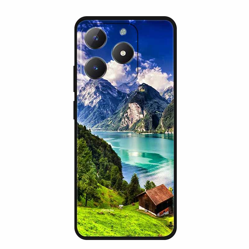 For Realme Narzo N61 Phone Case N 61 Coque Flowers Black Silicone Soft Back Cover For Realme Note 60 Case Note60 Funda Bags Capa