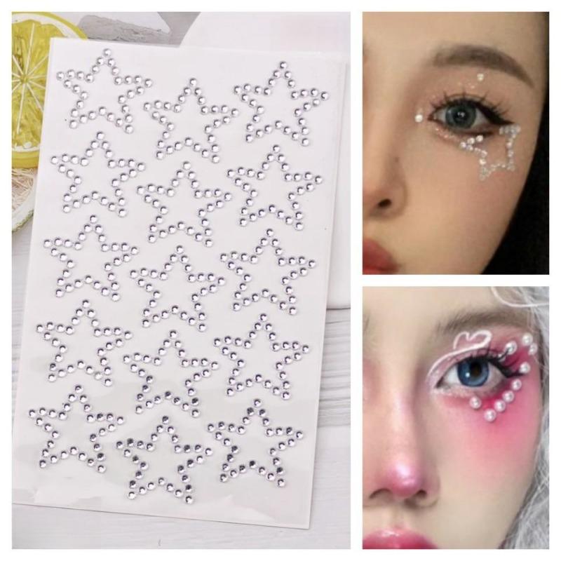 Beautiful Shiny Crystal Rhinestones Pearl Star 3D Stickers Scrapbook Phone Case DIY Decorations Dance Show Makeup Face Stickers