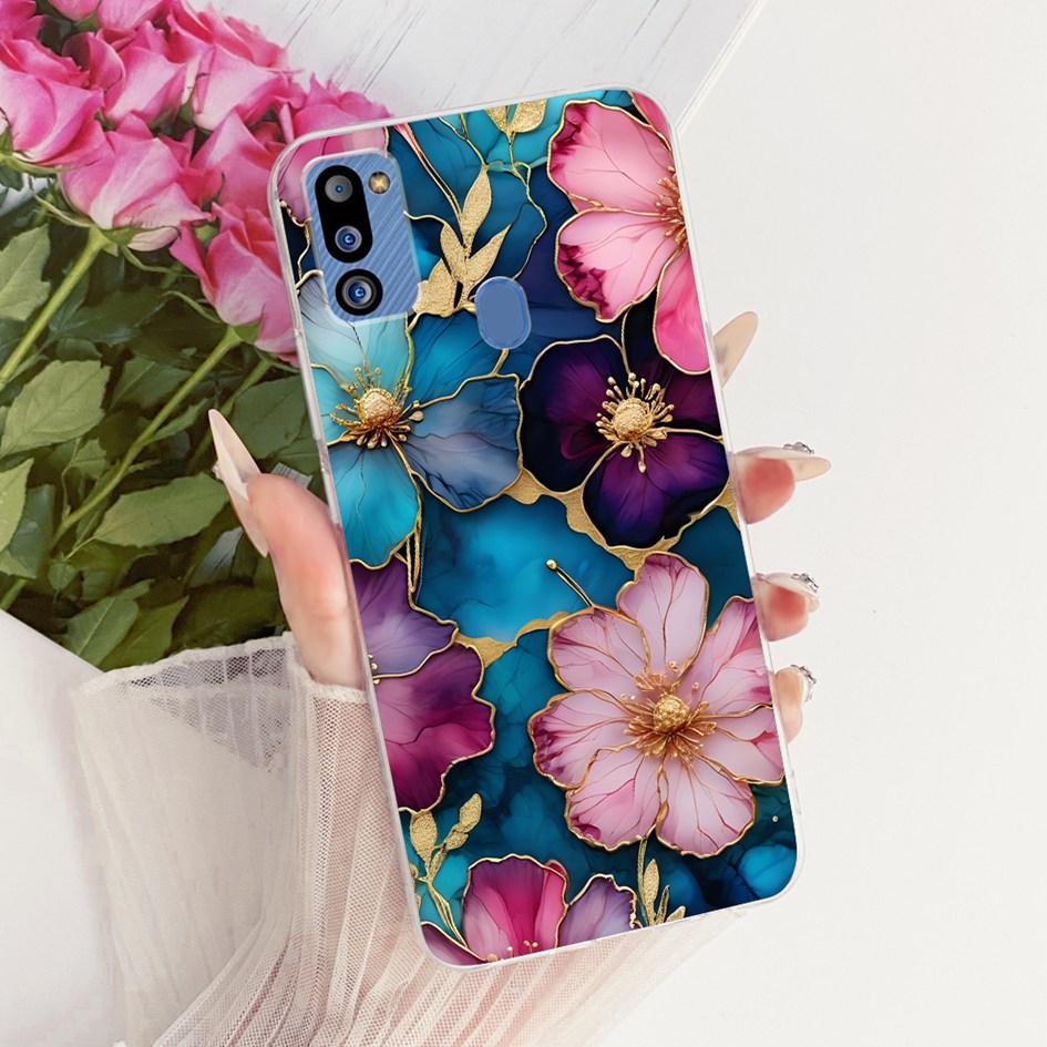 For Cover Samsung Galaxy M21 2021 Phone Case SM-M215G Shell Fashion Flower Soft Silicone Clear Cover For Samsung M21 2021 Fundas