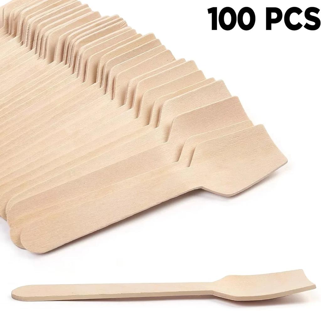 100pcs Disposable Wooden Spoon Mini Square Head Tasting Spoon Bulk Party Ice Cream Yogurt Wedding Dessert Tableware Honey Spoon