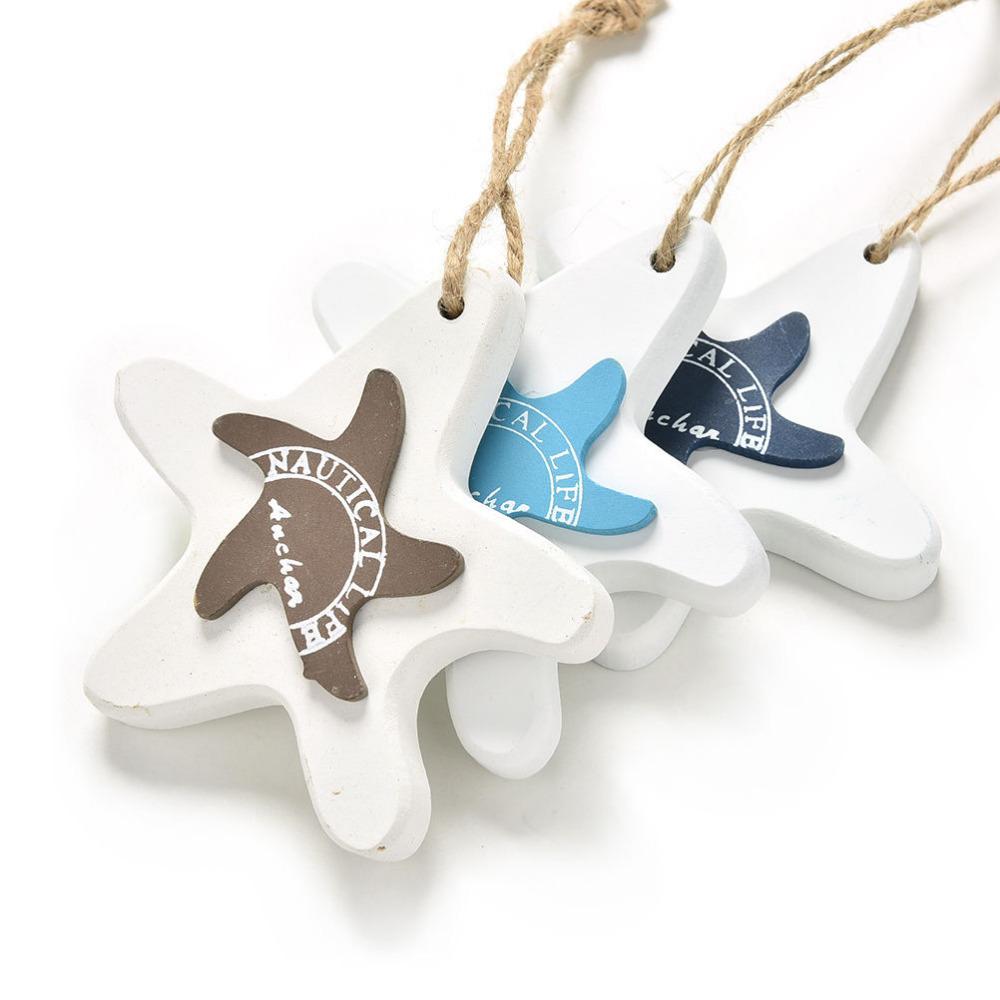 Creative Adorn Crafts Wood Fish/decorated Marine Pendant For Kid Room Mediterranean Starfish Hung Fish Nautical Decor Hang Mini