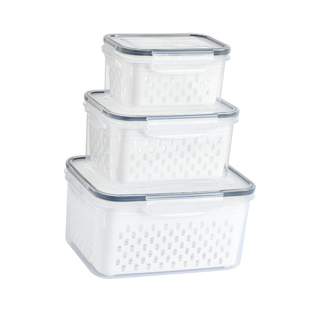 3pcs Drain Storage Basket Box Transparent Leakproof Food Storage Containers with Removable Colander for Fridge